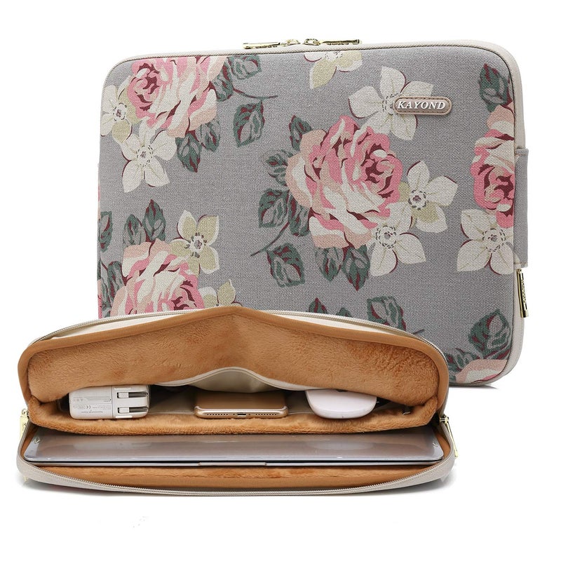 kayond Water-Resistant Canvas 13.3 Inch Laptop Sleeve-White Rose - Image 1